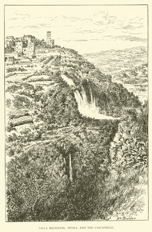 Villa Mecenate, Tivoli, und die Cascatelle (Stich) von Henry William Brewer