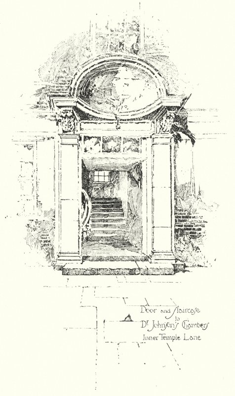 Tür und Treppe zu Dr. Johnsons Kammern, Inner Temple Lane, London von Herbert (after) Railton