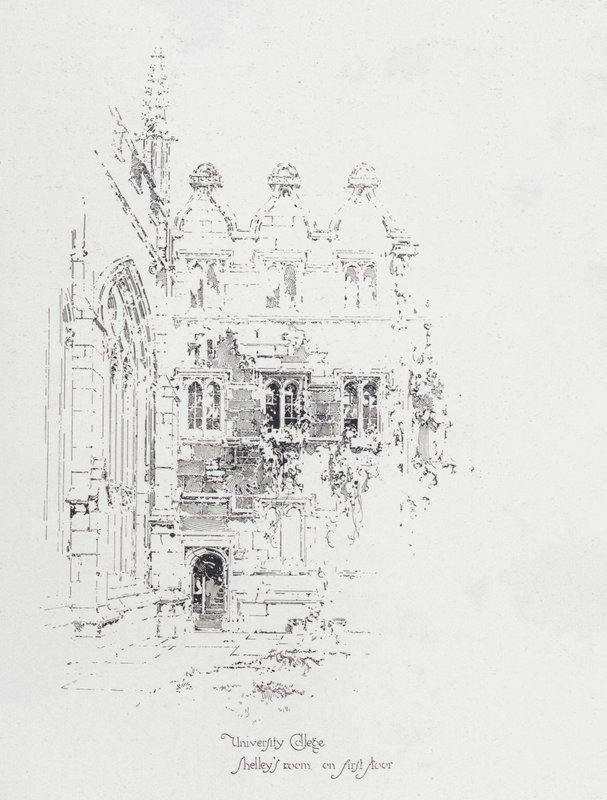 Zimmer des englischen Dichters Percy Bysshe Shelley im ersten Stock des University College, Oxford von Herbert (after) Railton