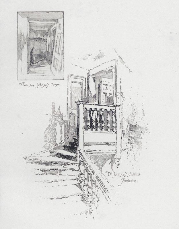 Zimmer und Treppe des englischen Schriftstellers Samuel Johnson, Pembroke College, Oxford von Herbert (after) Railton