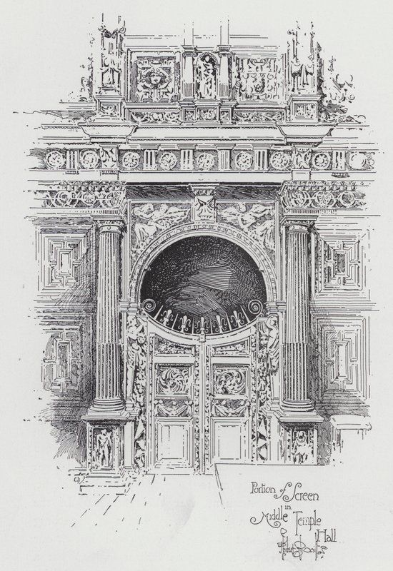 Teil des Schirms in der Middle Temple Hall von Herbert (after) Railton