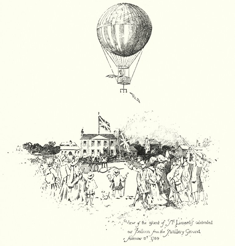 Ansicht des Aufstiegs von Mr. Lunardis berühmtem Heißluftballon vom Artillerieplatz von Herbert (after) Railton