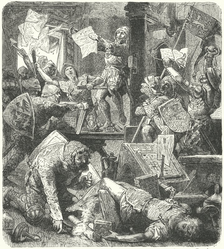 Zerstörung der Druckwerkstatt von Peter Schoffer während des Angriffs auf Mainz durch die Soldaten von Adolph II. von Nassau von Hermann Vogel