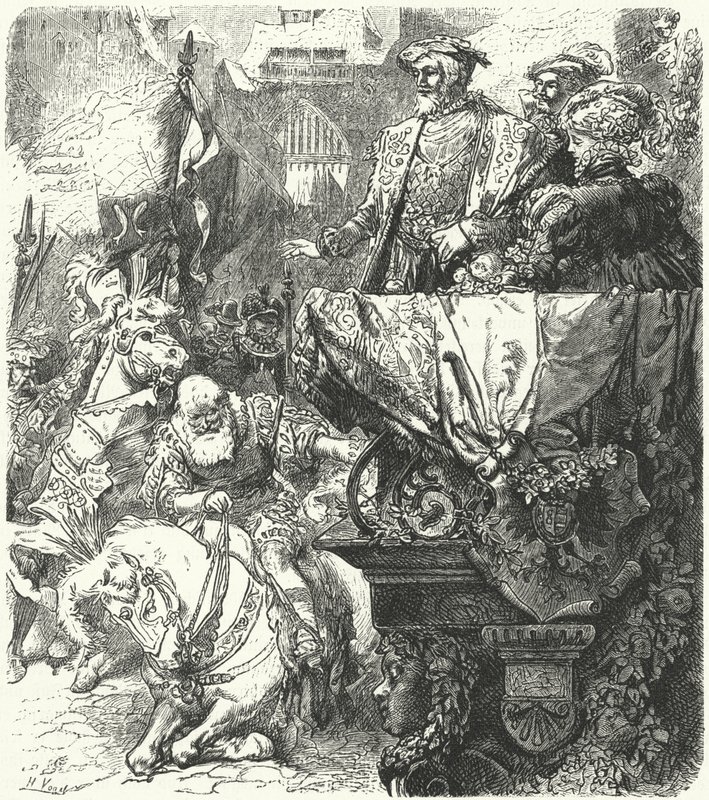 Herzog Ulrich von Württemberg demütigt sich vor dem Heiligen Römischen Kaiser Karl V., 1548 von Hermann Vogel