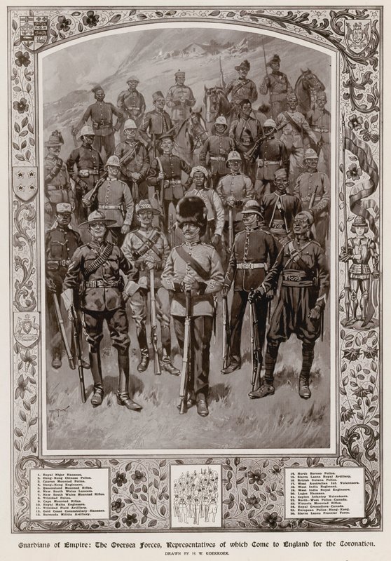 Die Überseetruppen, deren Vertreter zur Krönung von König Georg V. nach England kamen von Hermanus Willem Koekkoek