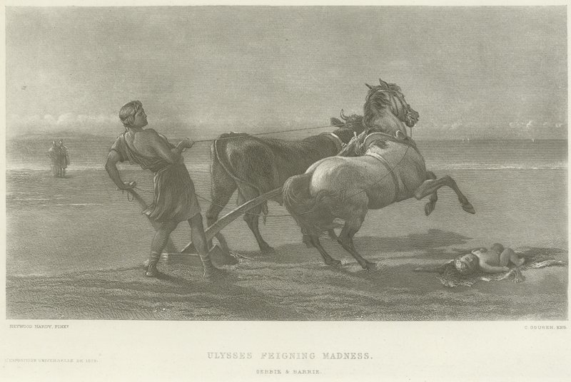 Odysseus täuscht Wahnsinn vor (Gravur) von Heywood Hardy
