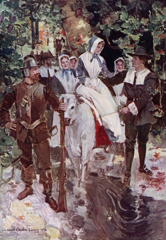 Illustration für Die Brautwerbung von Miles Standish von Henry Wadsworth Longfellow von Howard Chandler (after) Christy
