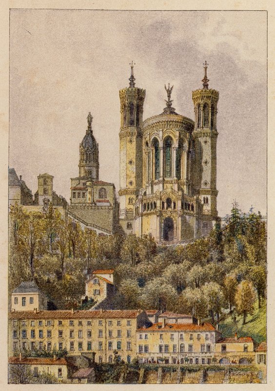 Notre-Dame de Fourvières, Lyon (Farblithografie) von Hubert Clerget