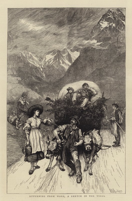 Rückkehr von der Arbeit, eine Skizze in Tirol von Hubert von Herkomer