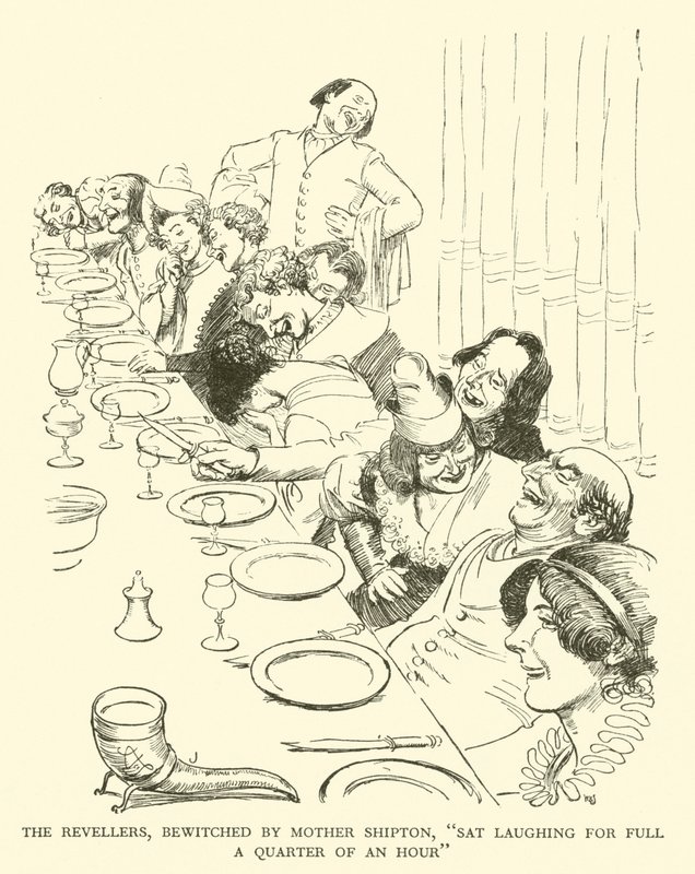 Die Zecher, verzaubert von Mutter Shipton, "lachten eine volle Viertelstunde lang" (Gravur) von Hugh Thomson