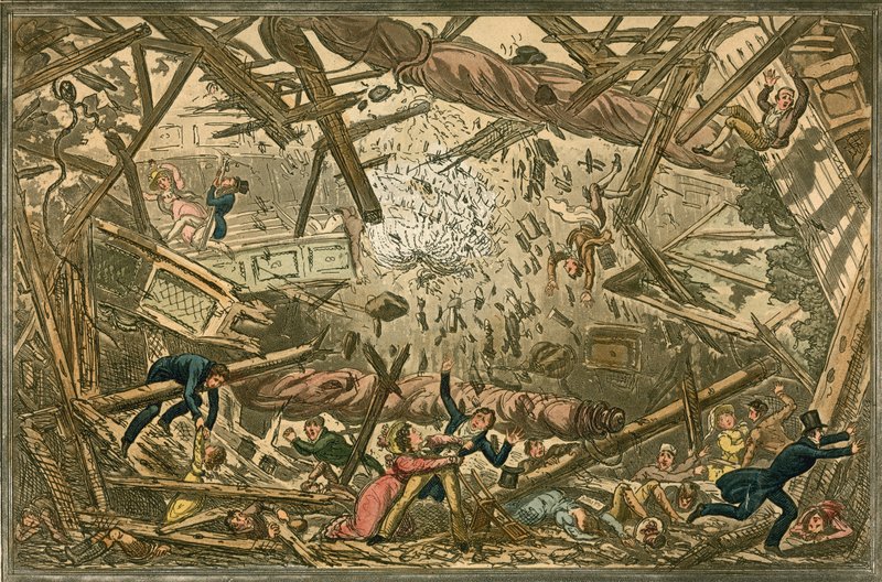 Der Einsturz des New Brunswick Theaters, 28. Februar 1828 von Isaac, Robert and George Cruikshank
