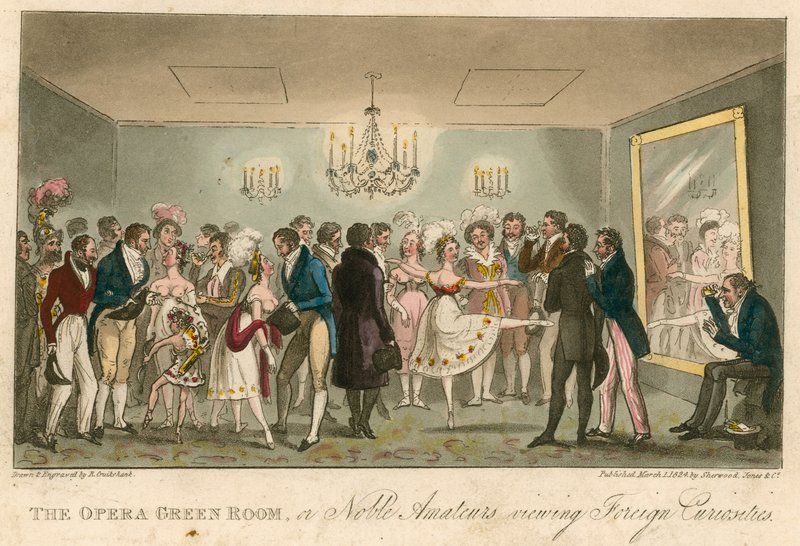 Der grüne Raum der Oper, oder Edle Amateure betrachten ausländische Kuriositäten von Isaac, Robert and George Cruikshank