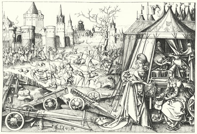 Die Enthauptung des assyrischen Generals Holofernes durch die Israelitin Judith von Bethulia, aus dem Gedicht Judith (Gravur) von Israhel van the Elder Meckenem
