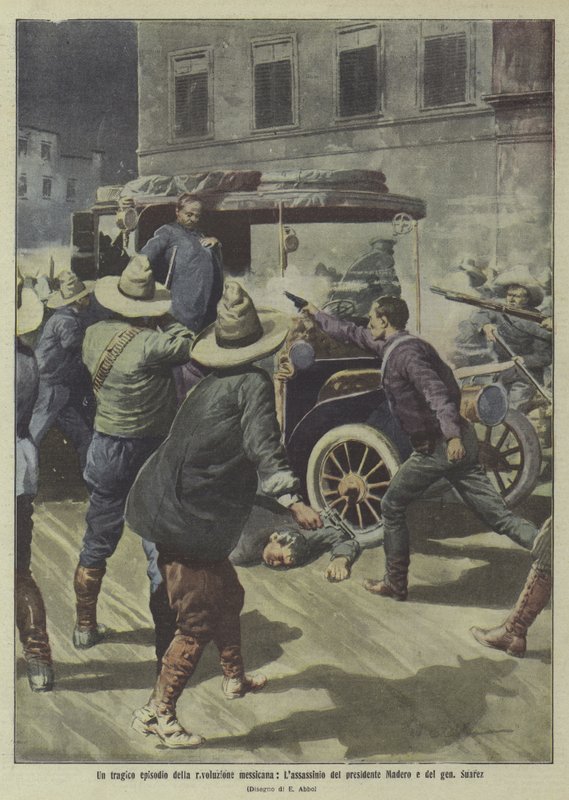 Ein tragisches Ereignis in der mexikanischen Revolution: die Ermordung von Präsident Madero und General Suarez von Italian School