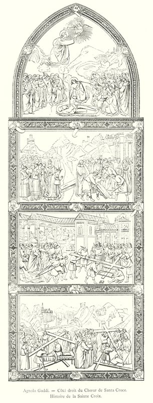 Agnolo Gaddi, rechte Seite des Chors von Santa Croce, Geschichte des Heiligen Kreuzes (Gravur) von Italian School