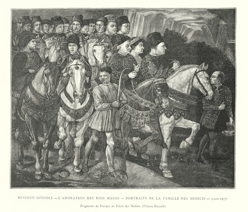 Benozzo Gozzoli, die Anbetung der Heiligen Drei Könige, Porträts der Familie Medici von Italian School