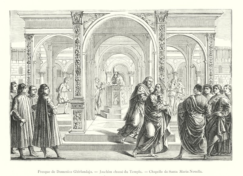 Fresko von Domenico Ghirlandajo, Joachim wird aus dem Tempel vertrieben, Kapelle von Santa Maria Novella von Italian School