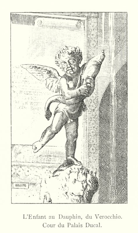 Das Kind mit dem Delfin, von Verocchio, Hof des Dogenpalastes (Gravur) von Italian School