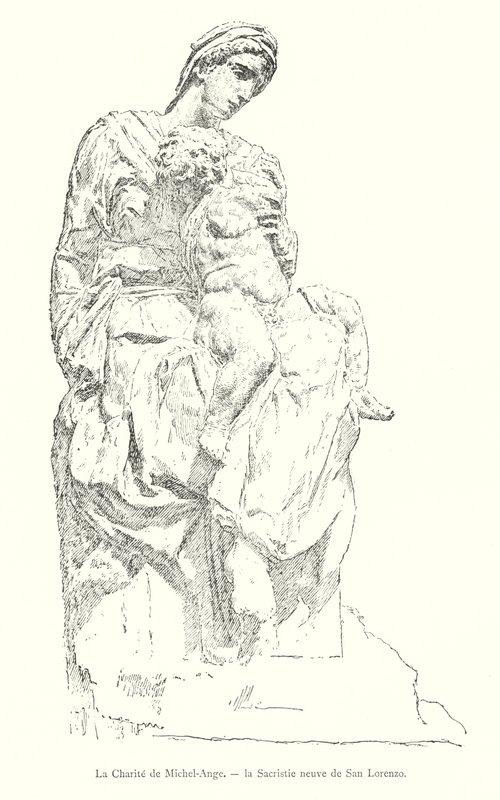 Die Nächstenliebe von Michelangelo, die neue Sakristei von San Lorenzo (Stich) von Italian School
