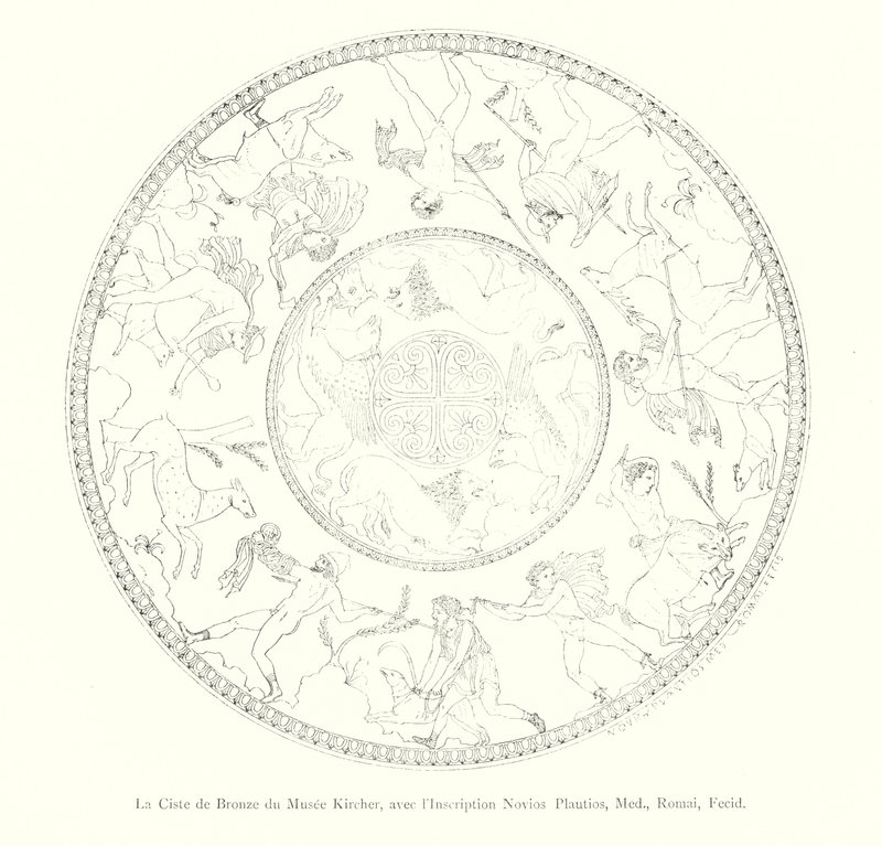 Die Bronzebüste des Kircher-Museums, mit der Inschrift Novios Plautios, Med, Romai, Fecid (Stich) von Italian School