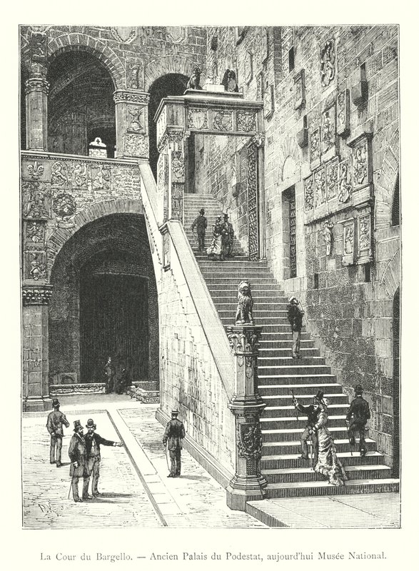 Der Hof des Bargello, ehemaliger Palast des Podestà, heute Nationalmuseum (Stich) von Italian School
