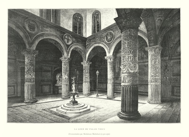 Der Hof des Alten Palastes, Ornamentierung von Michelozzo Michelozzi von Italian School