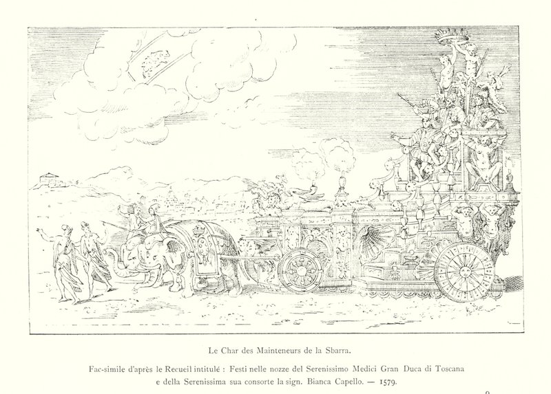 Der Wagen der Erhalter der Sbarra, Faksimile nach der Sammlung Festi nelle nozze del Serenissimo Medici Gran Duca di Toscana e della Serenissima sua consorte la sign, Bianca Capello von Italian School
