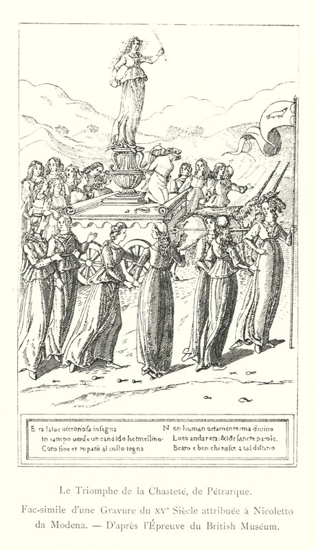 Der Triumph der Keuschheit, von Petrarca, Faksimile eines 15. Jahrhundert-Stichs, zugeschrieben Nicoletto da Modena, nach dem Exemplar des British Museum (Stich) von Italian School