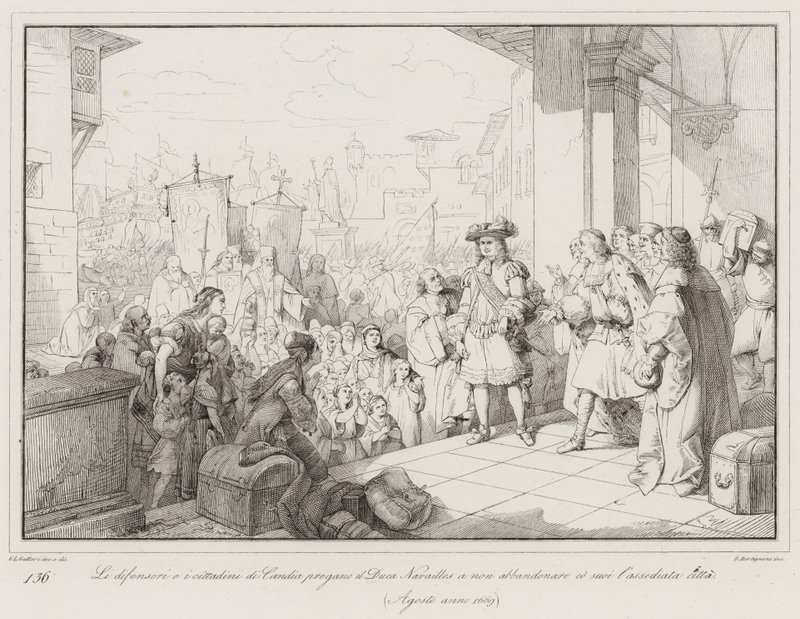 Die Verteidiger und Bürger von Candia bitten den Herzog Navailles, die belagerte Stadt nicht zu verlassen von Italian School