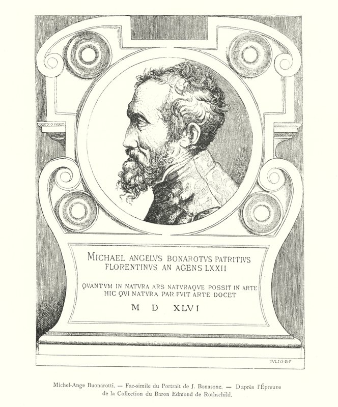 Michelangelo Buonarroti, Faksimile des Porträts von J Bonasone, nach dem Abzug aus der Sammlung von Baron Edmond de Rothschild von Italian School