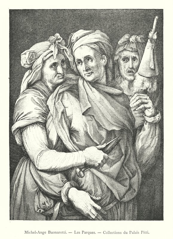 Michelangelo Buonarroti, Die Parzen, Sammlungen des Pitti-Palastes (Gravur) von Italian School