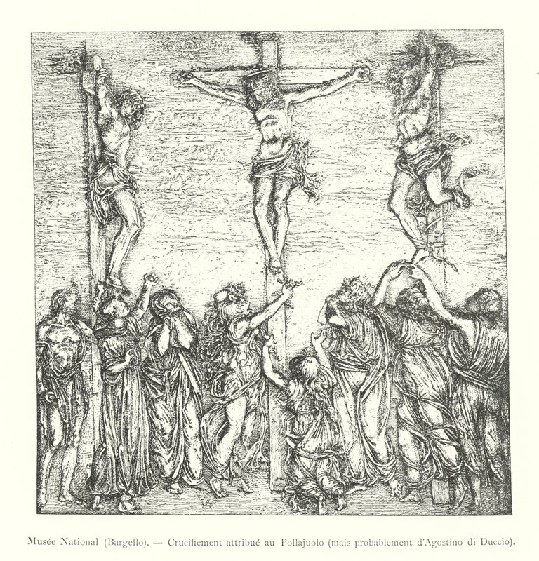 Nationalmuseum, Bargello, Kreuzigung zugeschrieben Pollajuolo, aber wahrscheinlich von Agostino di Duccio (Stich) von Italian School