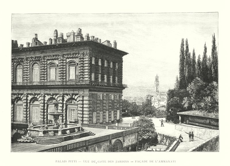 Palazzo Pitti, Ansicht von der Gartenseite, Fassade von Ammanati von Italian School