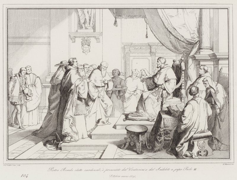 Pietro Bembo wird zum Kardinal ernannt und von Contarini und Sadoleto Papst Paul III. vorgestellt von Italian School