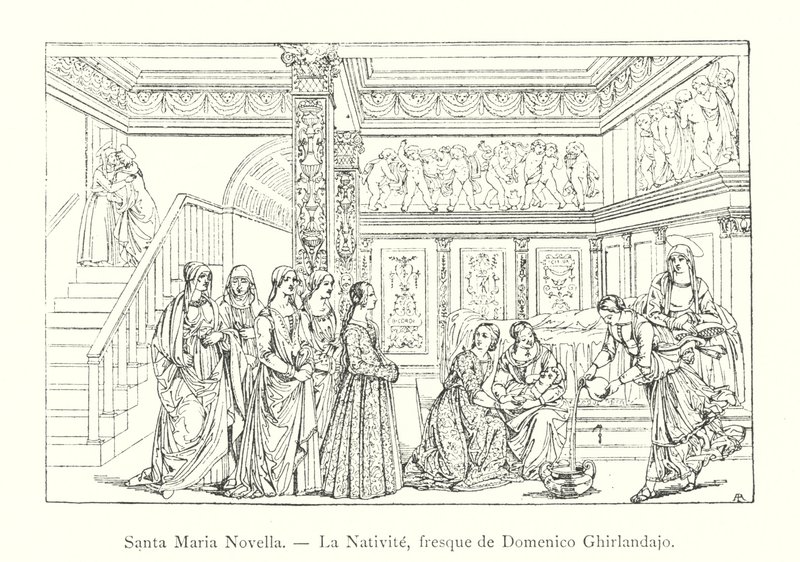 Santa Maria Novella, Die Geburt, Fresko von Domenico Ghirlandajo von Italian School