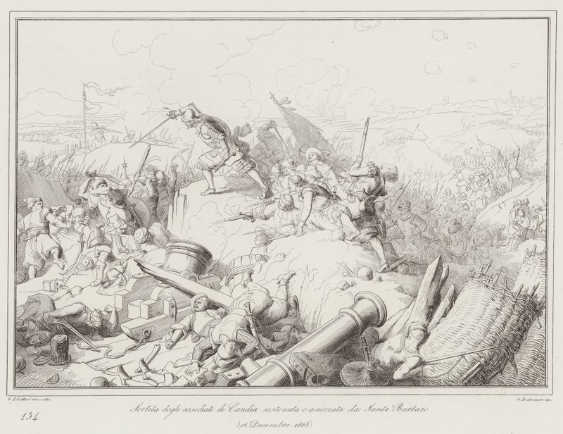 Ausfall der Belagerten von Candia, unterstützt und angeführt von Sante Barbaro von Italian School