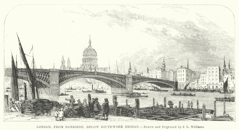 London, von Bankside, unterhalb der Southwark-Brücke (Gravur) von J.L. (after) Williams