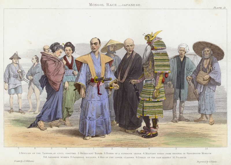 Mongolische Rasse, Japaner (farbige Gravur) von J.L. (after) Williams