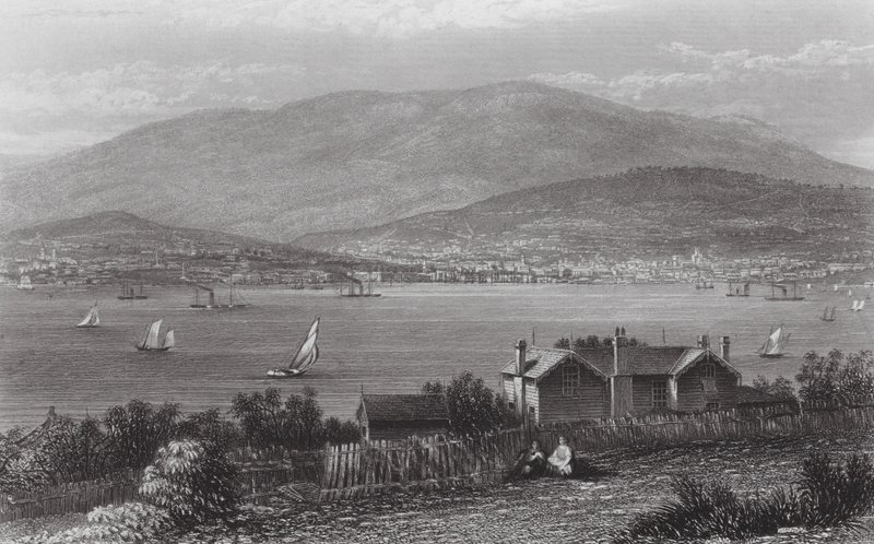 Australien: Hobart Town, Tasmanien (Gravur) von J. C. Armytage