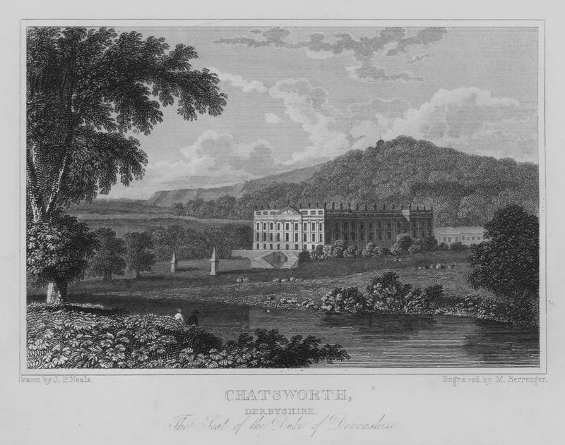 Chatsworth, Derbyshire, Der Sitz des Herzogs von Devonshire (Stich) von John Preston Neale