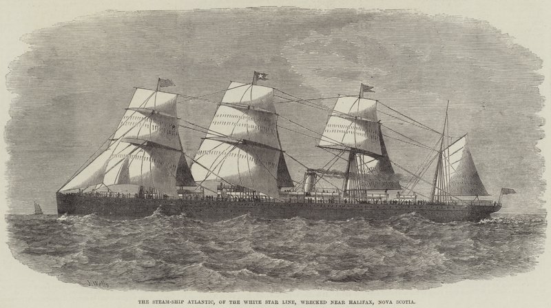 Das Dampfschiff Atlantic der White Star Line, vor Halifax, Nova Scotia, gestrandet von J. Wells