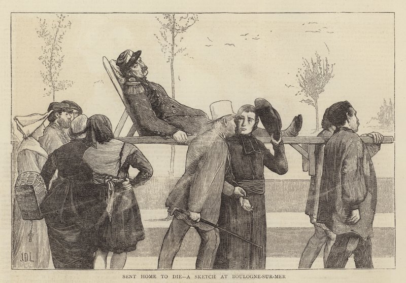 Nach Hause geschickt zum Sterben, eine Skizze in Boulogne-sur-Mer von James Dromgole Linton