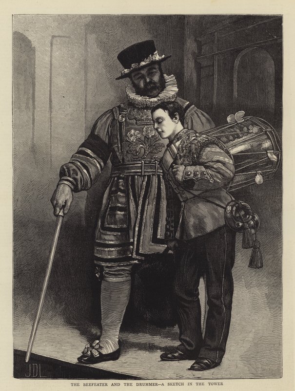 Der Beefeater und der Trommler, eine Skizze im Tower von James Dromgole Linton
