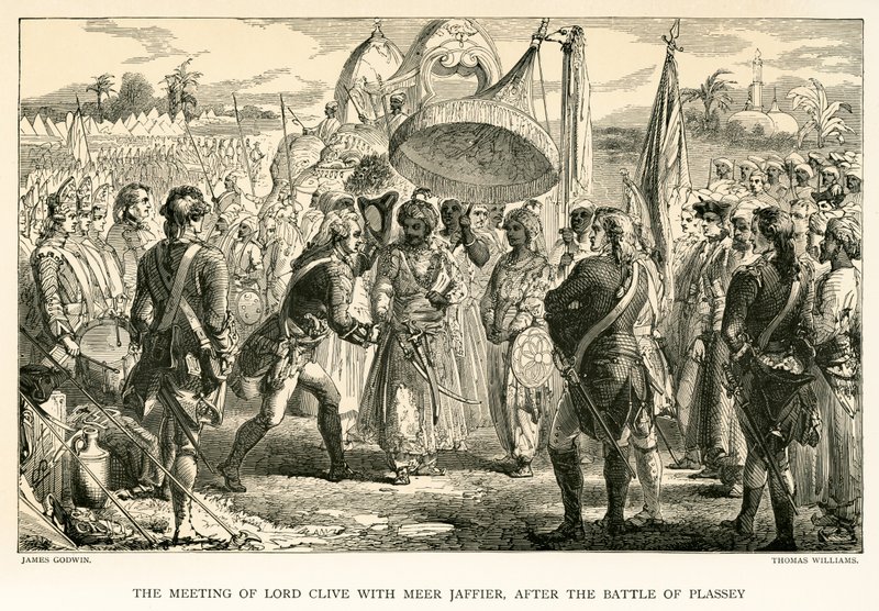 Das Treffen von Lord Clive mit Meer Jaffier nach der Schlacht von Plassey (Stich) von James Godwin