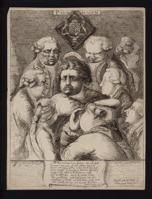 Pandemonium: Satire auf die politische Instabilität in Großbritannien nach dem Sturz der Fox-North-Koalition und deren Ersatz durch die Regierung von William Pitt dem Jüngeren, 1784 von James Sayers