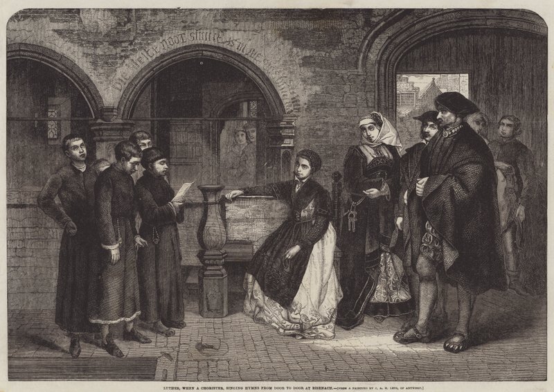 Luther, als Chorsänger, singt Hymnen von Tür zu Tür in Eisenach von Jan August Hendrik Leys