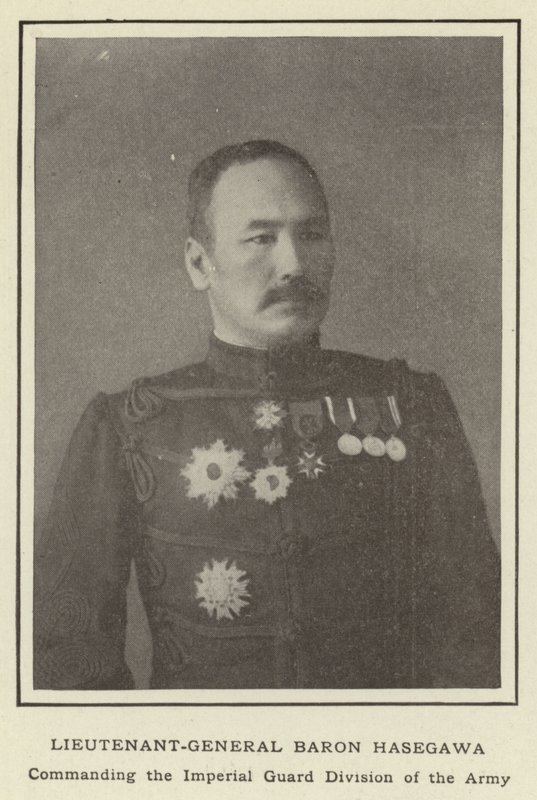 Generalleutnant Baron Hasegawa, Kommandant der kaiserlichen Garde-Division der Armee von Japanese Photographer