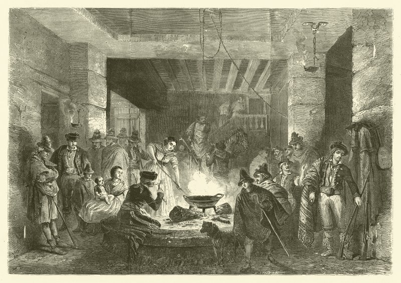 Posada, ein Gasthaus in der Sierra Nevada, Spanien (Gravur) von Jean Antoine Valentin Foulquier