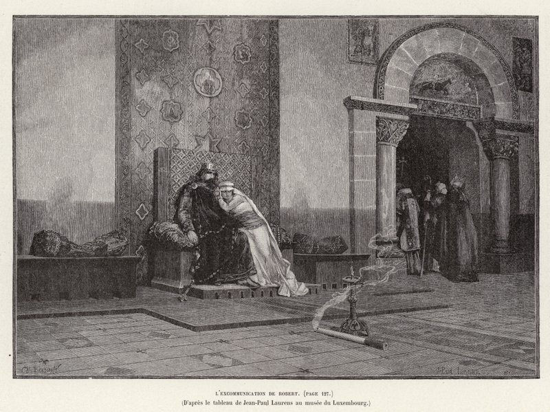 Die Exkommunikation von Robert. Exkommunikation von König Robert II. von Frankreich durch Papst Gregor V. wegen der Heirat mit Bertha von Burgund, seiner Cousine, 998 von Jean Louis Hamon