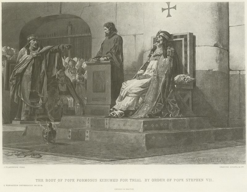 Der Leichnam von Papst Formosus wird auf Befehl von Papst Stephan VII. exhumiert und vor Gericht gestellt von Jean Paul Laurens